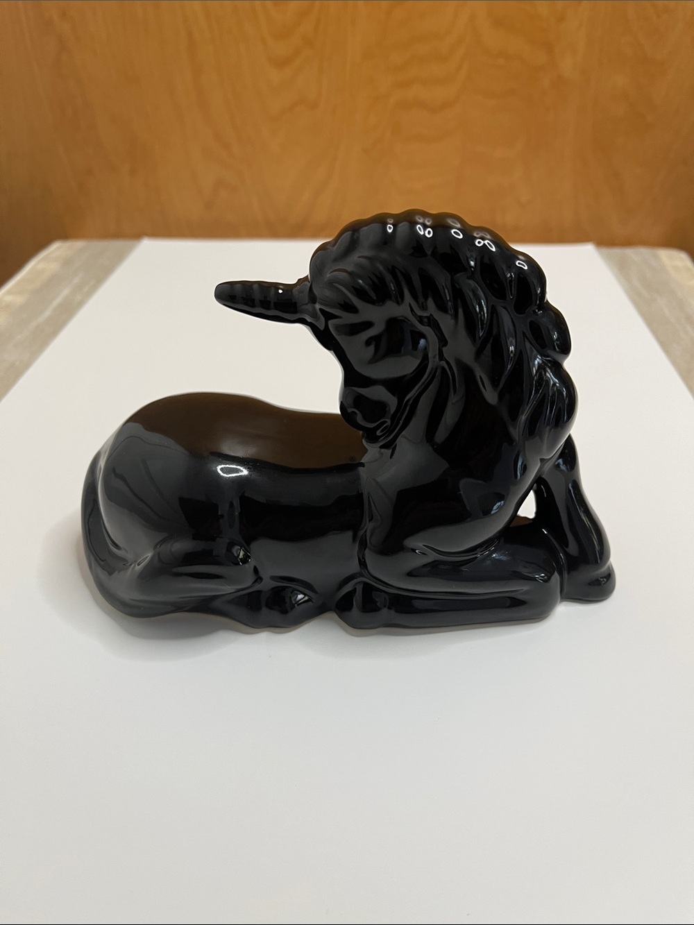 ✨$5 Add-On 1980s Glossy Black Ceramic Unicorn Figurine